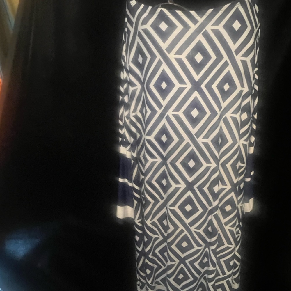 Express Navy and White Geometric MIDI dress